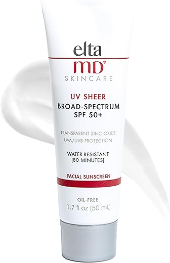 UV Sheer FPS 50 Loção Protetora Solar para Rosto e Corpo, Resistente à Água, com Óxido de Zinco, Proteção Solar Mineral de Amplo Espectro, Não Oleosa, Leve, Livre de Óleo - EltaMD
