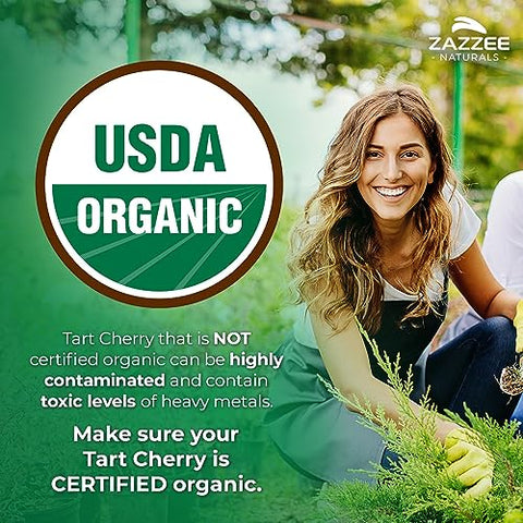 Extrato de Cereja Azeda Orgânica USDA 10:1, 3000 mg, 120 Cápsulas Veganas, 4 Meses de Suprimento, Concentrado 10X Padronizado, 100%% Vegetariano, Certificado Orgânico - Zazzee