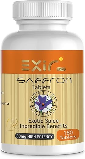 EXIR - Saffron Supplement – Fórmula para Alívio do Estresse, Suporte Natural ao Humor, Suplemento para Estresse, Foco e Energia, 180 Comprimidos