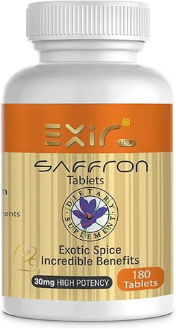 EXIR - Saffron Supplement – Fórmula para Alívio do Estresse, Suporte Natural ao Humor, Suplemento para Estresse, Foco e Energia, 180 Comprimidos