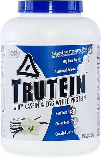 Trutein: Pó de Proteína de Alta Qualidade – 45% Whey, 45% Caseína, 10% Proteína de Clara de Ovo – Sem Glúten, Baixo Sódio, Baixo Carboidrato – Suplemento em Pó de Proteína para Homens - Body Nutrition