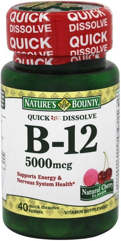 Nature's Bounty - Nature’s Bounty B-12 5000 mcg – Suplemento de Dissolução Rápida Sabor Natural de Cereja – 40 Comprimidos, Embalagem com 2 – Marca Nature’s Bounty