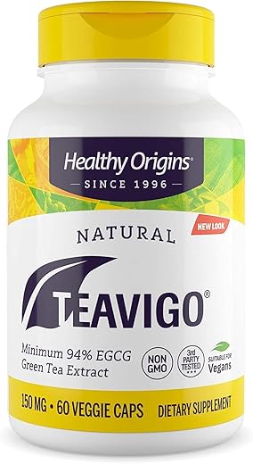 TEAVIGO, Extrato de Chá Verde, 94% EGCG, 150 mg – Cápsulas de Extrato de Chá Verde da Camellia Sinensis – Vegano, Não-OGM - Healthy Origins