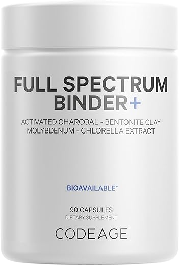 Binder Sistema de Suplemento de Ligação Sistêmica – Comprimidos de Carvão Ativado, Pó Mineral de Argila Bentonita, Fulvic – 100g - Codeage