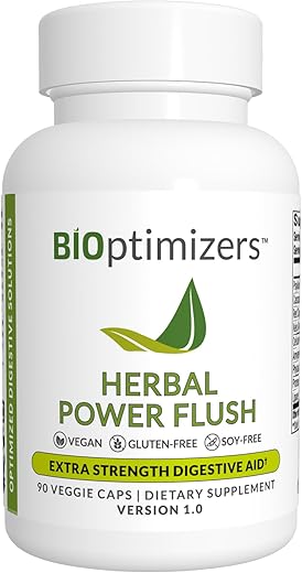 Herbal Power Flush – Limpeza Digestiva Extra Forte – Elimine Toxinas e Melhore a Digestão Intestinal – Alívio do Desconforto Abdominal para Adultos – 90 Cápsulas - BiOptimizers
