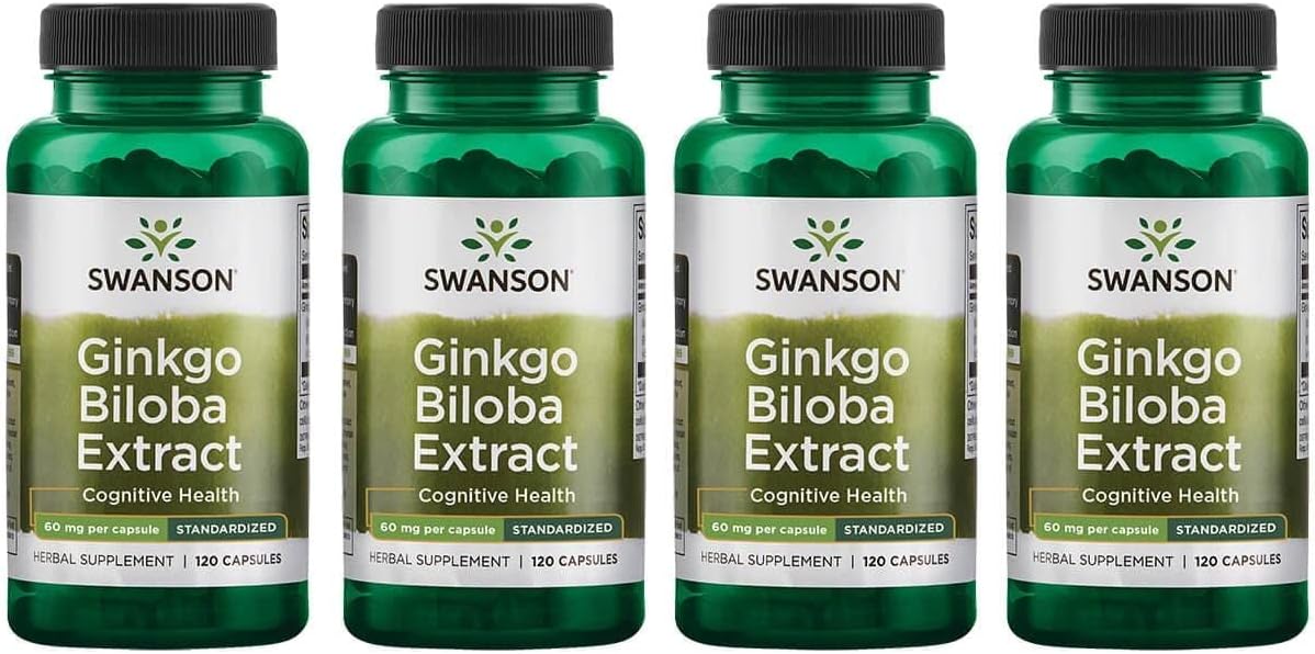 Extrato de Ginkgo Biloba 24%% 60mg 120 Cápsulas (4 Pacotes) – Melhor Marca de Extrato de Ginkgo Biloba - Swanson