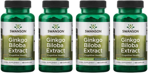Extrato de Ginkgo Biloba 24%% 60mg 120 Cápsulas (4 Pacotes) – Melhor Marca de Extrato de Ginkgo Biloba - Swanson