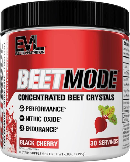 Nutrition Beet Root Powder: Impulsionador de Óxido Nítrico para Energia e Bombas Aumentadas – Beterraba em Pó Pré-Treino Sabor Cereja Preta - Evlution