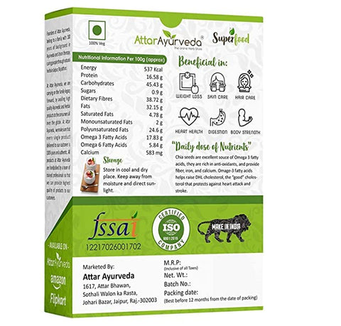 SEASOL - Attar Ayurveda Sementes de Chia Inteiras para Perda de Peso Ômega 3 250g