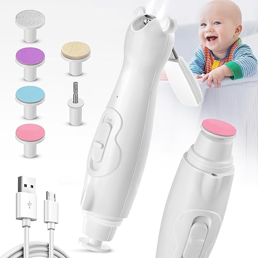 LOQOMI - Kit de Cuidados para Unhas de Bebê Recarregável 10 em 1, Aparador de Unhas Elétrico Seguro com Lixa de Unha LED