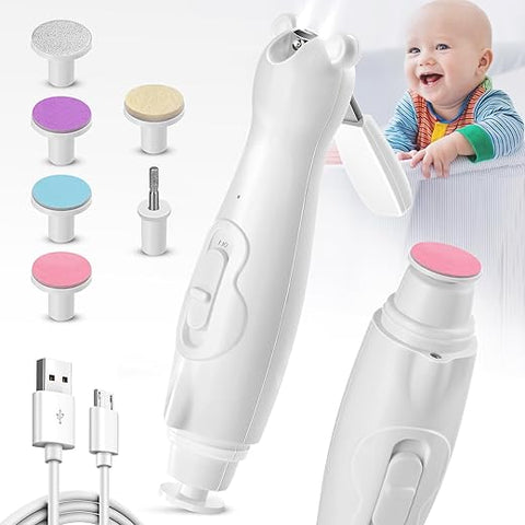 LOQOMI - Kit de Cuidados para Unhas de Bebê Recarregável 10 em 1, Aparador de Unhas Elétrico Seguro com Lixa de Unha LED