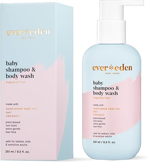 Shampoo e Sabonete Líquido para Bebês 250 ml | Cuidados Limpos e Naturais para Bebês | Não-tóxico e Livre de Fragrâncias | Ingredientes à Base de Plantas e Orgânicos - Evereden