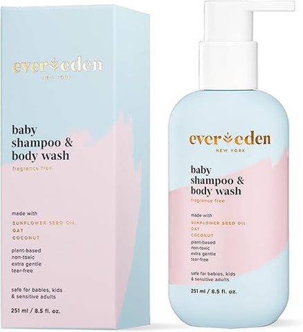 Shampoo e Sabonete Líquido para Bebês 250 ml | Cuidados Limpos e Naturais para Bebês | Não-tóxico e Livre de Fragrâncias | Ingredientes à Base de Plantas e Orgânicos - Evereden