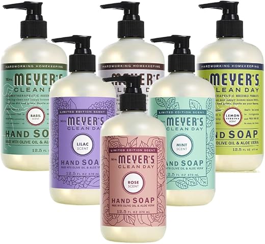 MRS. MEYER'S CLEAN DAY - Mrs. Meyer’s Pack Sabonete Líquido para as Mãos – Variedade de Aromas – Hortelã, Rosa, Lilás, Manjericão, Verbena de Limão e Lavanda – 6 Unidades