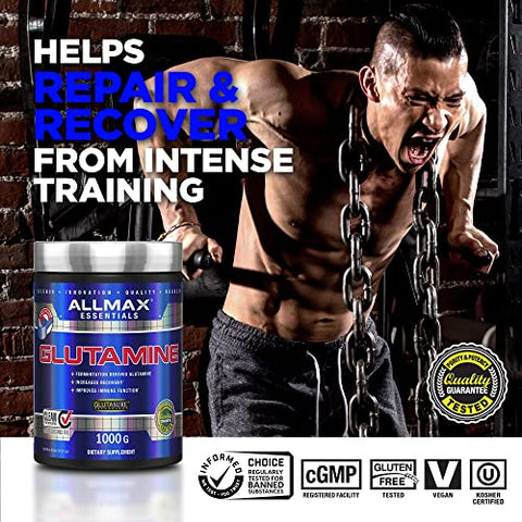L-Glutamina em Pó, Fórmula de Recuperação Muscular, Sem Glúten, Vegano, 400g - ALLMAX Nutrition