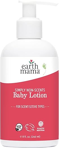 Loção para Bebê Earth Mama Simply Non-Scents para Pele Seca, Creme de Calêndula para Cuidados com a Pele do Recém-Nascido, Hidratante Orgânico para Crianças com Suco de Aloe Vera e Rooibos – 100ml