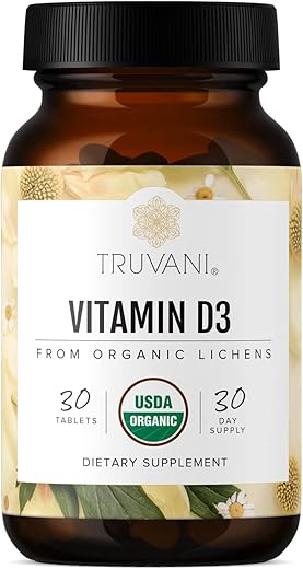 Vitamina D3 Orgânica – Baseada em Plantas, Certificada USDA Orgânica, Livre de Glúten, Não-OGM, Suplemento Vegano D3 – Suporta os Ossos, Imunidade - Truvani