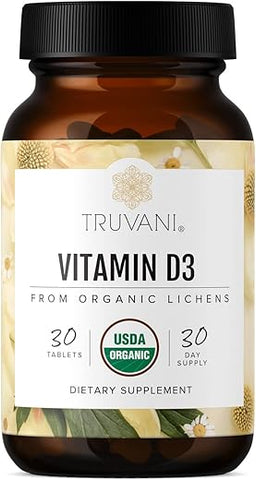 Vitamina D3 Orgânica – Baseada em Plantas, Certificada USDA Orgânica, Livre de Glúten, Não-OGM, Suplemento Vegano D3 – Suporta os Ossos, Imunidade - Truvani
