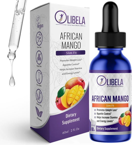OLIBELA - African Mango Liquid Drops – Suporte para Perda de Peso, Detox Keto, Supressor de Apetite, Combate às Compulsões, Melhora o Metabolismo de Carboidratos, Queimador de Gordura Termogênico Natural, Vegano, Fabricado nos EUA
