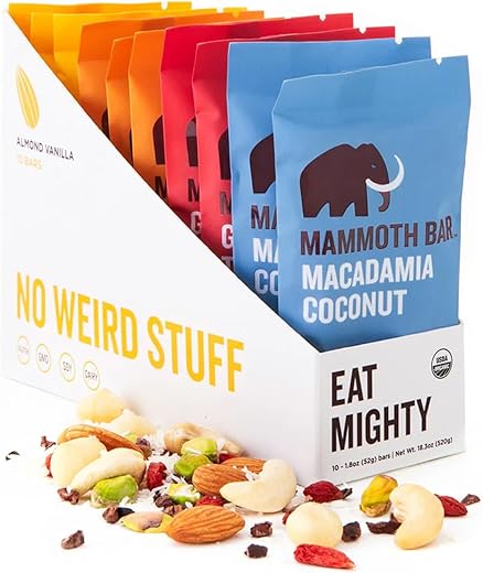 Pacote Variado Mammoth Bar – 10 Barras Nutricionais Ricas em Proteínas – Feitas com Nozes Premium
