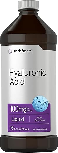 Suplemento de Ácido Hialurônico Líquido | 100 mg | 473 ml | Sabor de Frutas Vermelhas | Fórmula Livre de Transgênicos e Glúten - Horbäach
