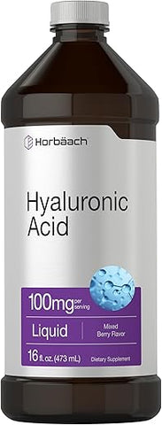 Suplemento de Ácido Hialurônico Líquido | 100 mg | 473 ml | Sabor de Frutas Vermelhas | Fórmula Livre de Transgênicos e Glúten - Horbäach