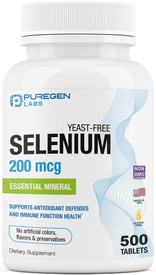 P Puregen Labs - Puregen Labs Selênio 200 mcg – 500 Comprimidos Vegetarianos | Imune