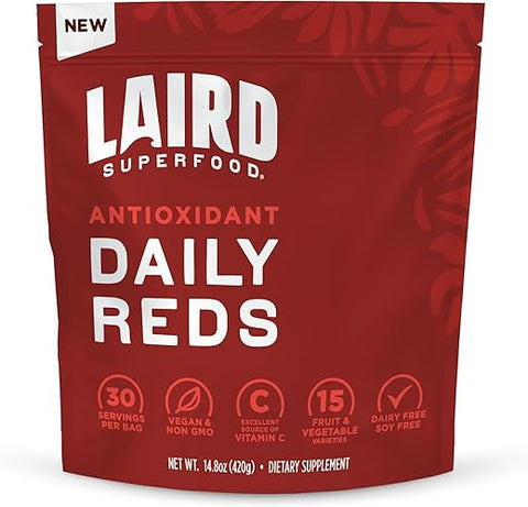 Pó Laird Superfood Antioxidante Diário Vermelho, Combate aos Radicais Livres, Vitamina C, Manganês, 2 Porções de Frutas e Vegetais por Porção, 420g (30 Porções)