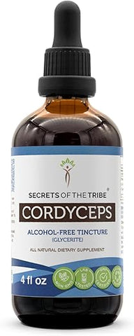 Secrets of the Tribe - Segredos da Tribo – Extrato Líquido de Cordyceps Sem Álcool, Tintura de Cogumelo Seco de Cordyceps (Cordyceps Sinensis) – 118 ml