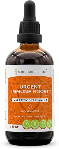 Secrets of the Tribe - Urgent Immune Boost – Extrato Livre de Álcool, Gotas de Ervas de Alta Potência, Tintura feita de Sabugueiro, Equinácea, Madressilva, Gengibre, Raiz-forte, Osha, Andrographis, Alho, Indigo Selvagem – 100ml
