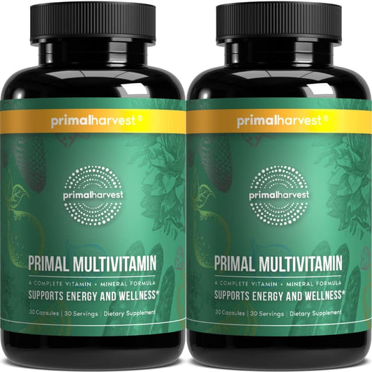 2 Pack – Multivitamínico para Mulheres e Homens – Vitaminas A, C, D e E – B12, B6, Biotina, Zinco – 30 Cápsulas - Primal Harvest