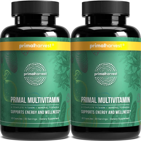 2 Pack – Multivitamínico para Mulheres e Homens – Vitaminas A, C, D e E – B12, B6, Biotina, Zinco – 30 Cápsulas - Primal Harvest