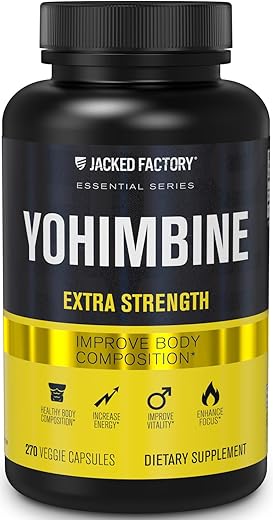 Yohimbine Extra Strength: 270 Cápsulas – Extrato Premium de Casca de Yohimbe para Usuários Experientes – Recomposição Corporal, Energia - Jacked Factory