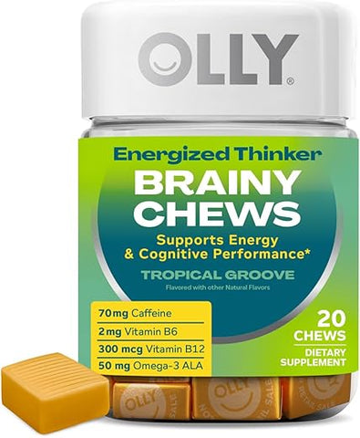 Energized Thinker Brainy Chews – 70mg de Cafeína, Vitamina B12 – Energia e Foco - OLLY