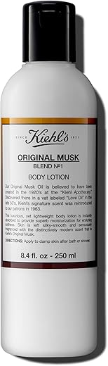 Kiehl’s Original Musk Loção Corporal Perfumada, Hidratante Leve para o Corpo, Deixa a Pele Sedosa, Absorção Rápida, com Damasco