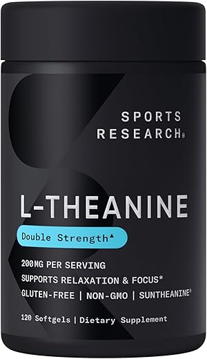 Suplemento Sports Research L-Theanine 200mg com Óleo de Coco Orgânico | Suntheanine para Foco e Relaxamento | Marca