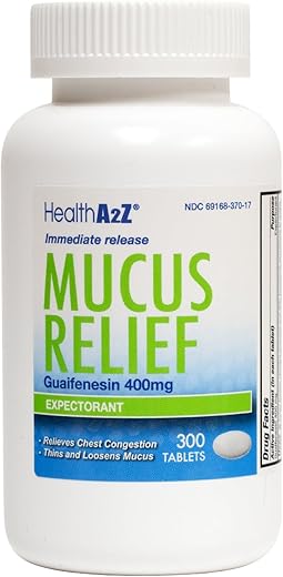 Alívio de Muco | Guaifenesina 400mg | 300 Comprimidos | Liberação Imediata | Expectorante - HealthA2Z