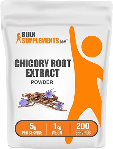 Chicory Extract Powder BulkSupplements.com – Raiz de Chicória em Pó, Suplemento de Raiz de Chicória – Suplemento de Fibra, Sem Glúten, 5g por Porção, 1kg (2.2 lbs) (Pacote de 1)