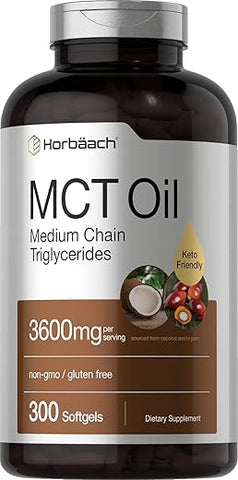 Keto MCT Oil Pills | 3600mg | 300 Softgels | Cápsulas de Óleo de Coco | Fórmula Livre de OGM e Glúten | Suplemento de Alta Potência e Tamanho Grande - Horbäach