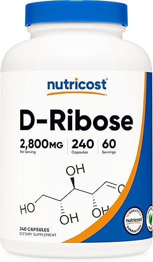 D-Ribose 700mg (2800mg Por Porção), 240 Cápsulas – Amigável para Vegetarianos, Não-OGM, Livre de Glúten - Nutricost