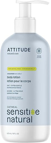 Loção Corporal ATTITUDE para Pele Sensível com Aveia, Verificado pelo EWG, Testado Dermatologicamente, Vegano, Extra Suave, Sem Fragrância, 473 ml