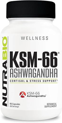 Ashwagandha KSM-66 – Suplemento Herbal para Melhor Saúde Geral do Corpo, 600mg – 90 Cápsulas Vegetais - NutraBio