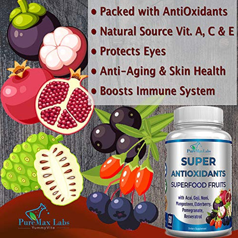 YUMMYVITE - Superfood Complexo de Frutas Super Antioxidantes – Açaí, Goji, Noni, Mangostão, Romã, Sambucus, Resveratrol, Suporte Imunológico, Cuidados com a Pele – 60 cápsulas