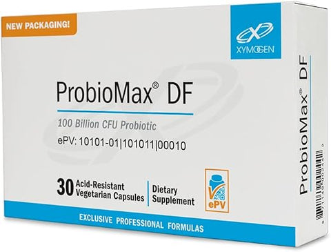 ProbioMax DF – Probiótico 100 Bilhões UFC – 4 Cepas – Sem Laticínios – Lactobacillus acidophilus Bifidobacterium lactis HN019 (30 Cápsulas Resistentes ao Ácido) - XYMOGEN