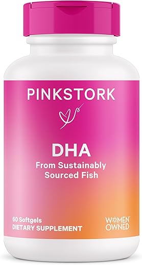 Prenatal DHA – Ômega 3 de 540 mg em Cápsulas Softgel para Saúde Cognitiva e Desenvolvimento Fetal – 60 Cápsulas - Pink Stork