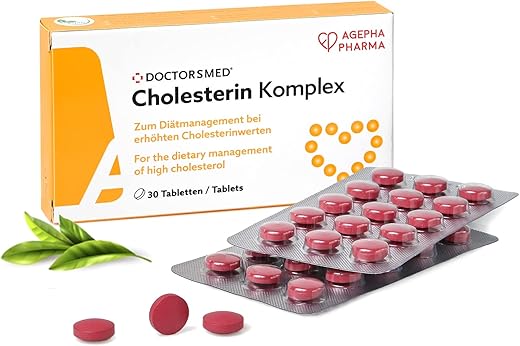 DOCTORSMED - Cholesterin Komplex | 30 Comprimidos Veganos | Suplemento para Manter Níveis de Colesterol | Extrato de Arroz Vermelho com Monacolina K | Sem Glúten, Sem Lactose | Fabricado na Europa