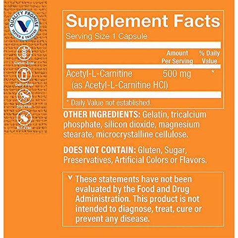 The Vitamin Shoppe - Acetyl-L-Carnitine 500mg – Suporte para um Cérebro Saudável