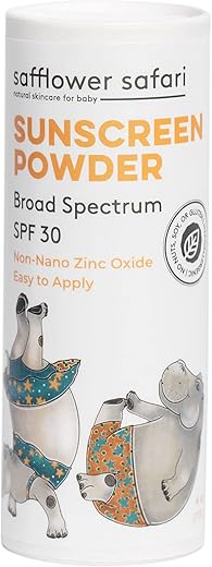 Safflower Safari - Protetor Solar em Pó para Bebês 100% Natural FPS 25 Óxido de Zinco Não Nano – à Prova d’Água