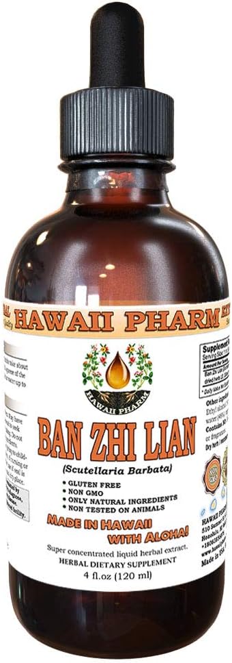 Hawaii Pharm - Ban Zhi Lian Tintura, Erva Skullcap (Scutellaria Barbata) Extrato Líquido, Suplemento Herbal 120 ml