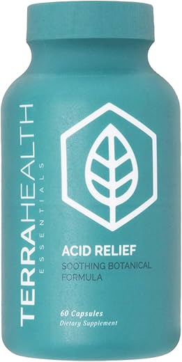 Alívio Ácido | Refluxo Ácido Natural, Azia, Suplemento para Indigestão | Fornecimento de 30 Dias (60 Cápsulas) - Terra Health Essentials